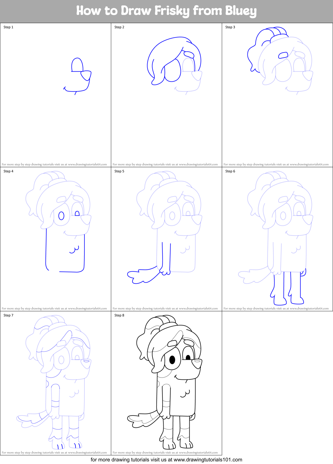 How To Draw Frisky From Bluey Printable Step By Step Drawing Sheet