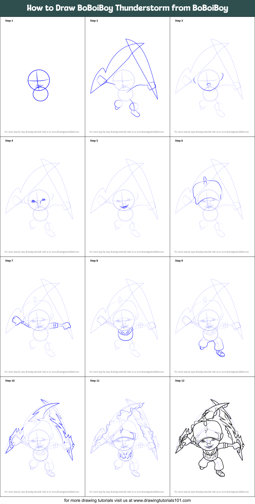 Learn How To Draw Boboiboy Thunderstorm From Boboiboy Boboiboy Step ...