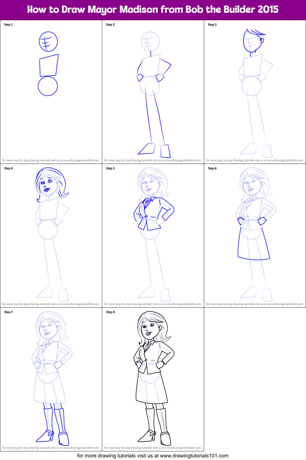 How to Draw Mayor Madison from Bob the Builder 2015 printable step by ...