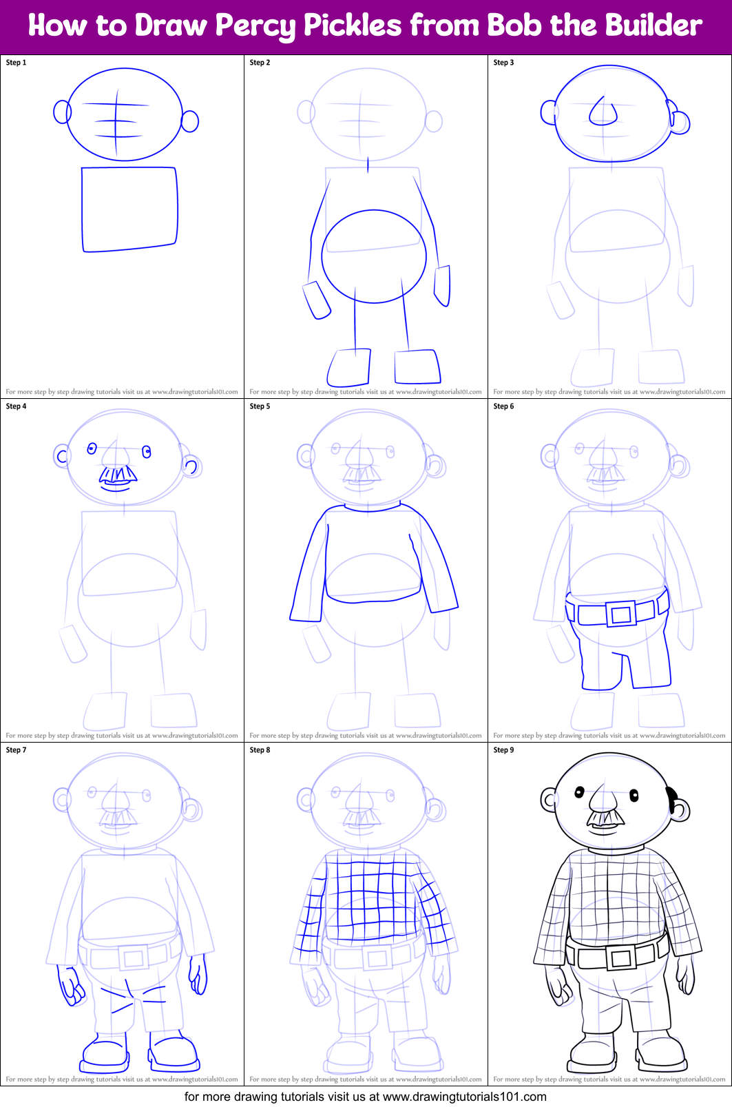 How to Draw Percy Pickles from Bob the Builder printable step by step ...