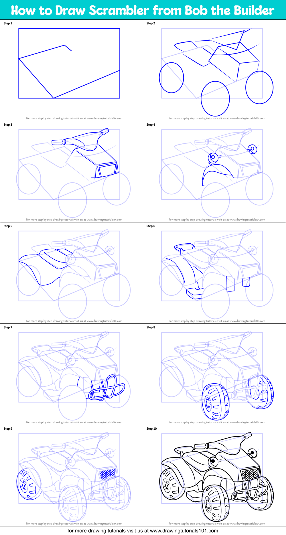 How to Draw Scrambler from Bob the Builder printable step by step ...