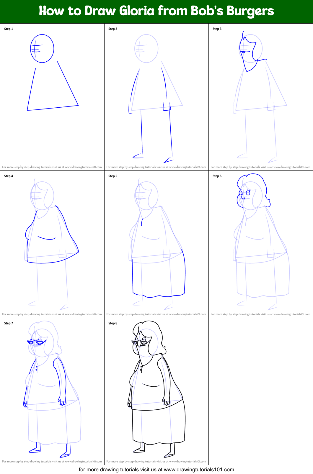 How To Draw Gloria From Bobs Burgers Printable Step By Step Drawing