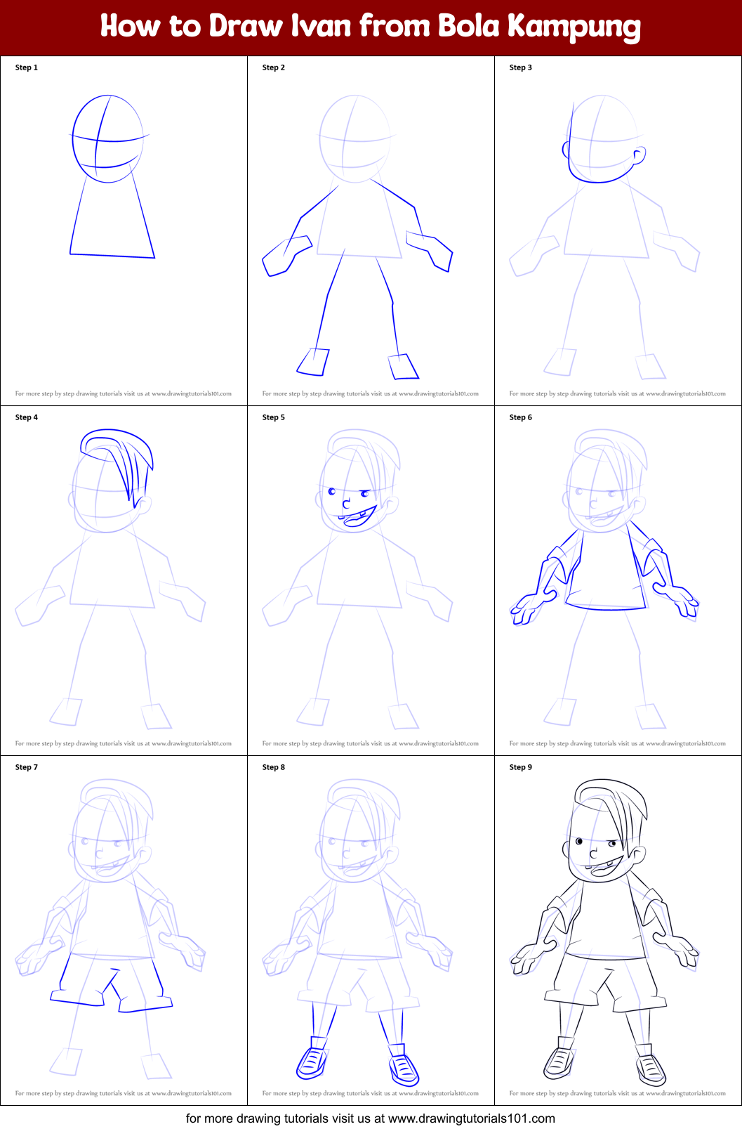 How to Draw Ivan from Bola Kampung printable step by step drawing sheet ...