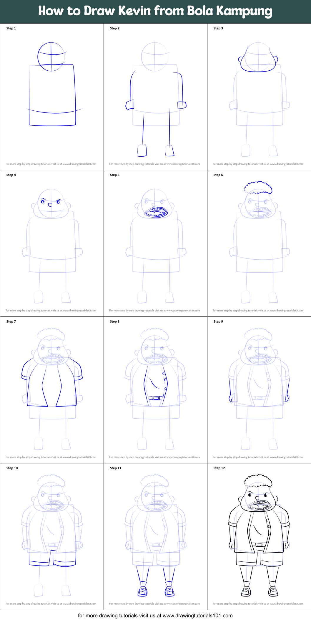 How to Draw Kevin from Bola Kampung printable step by step drawing ...