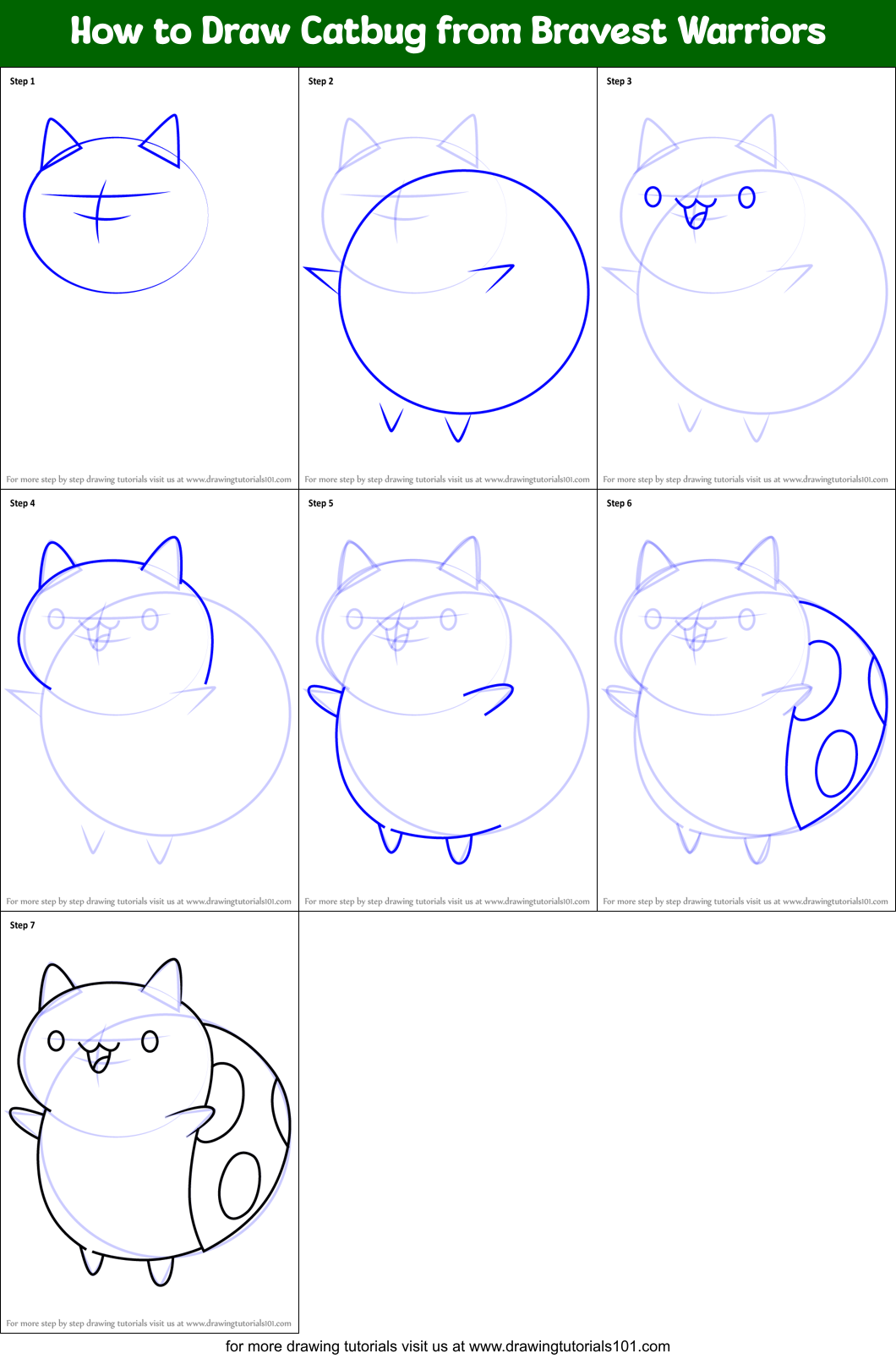 How to Draw Catbug from Bravest Warriors printable step by step drawing ...