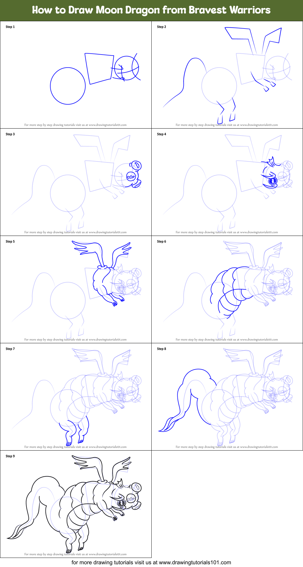 How to Draw Moon Dragon from Bravest Warriors printable step by step ...