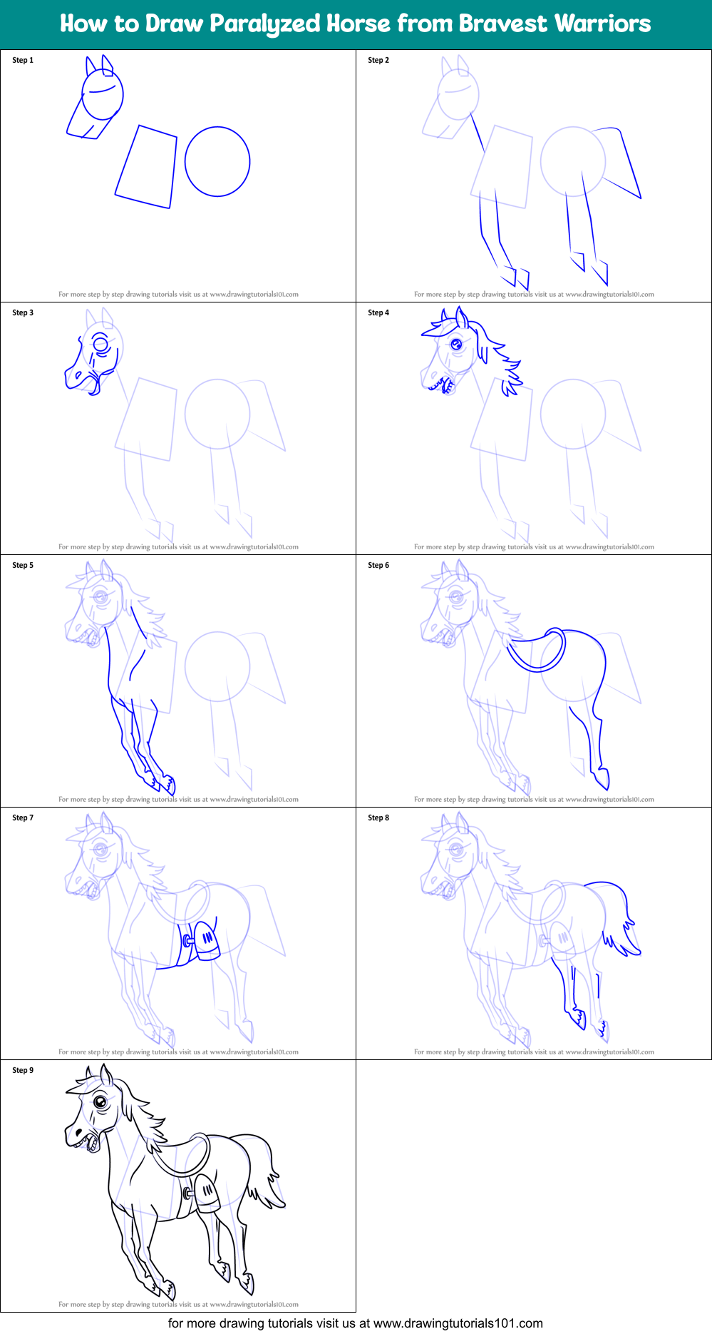 How To Draw Paralyzed Horse From Bravest Warriors Printable Step By 