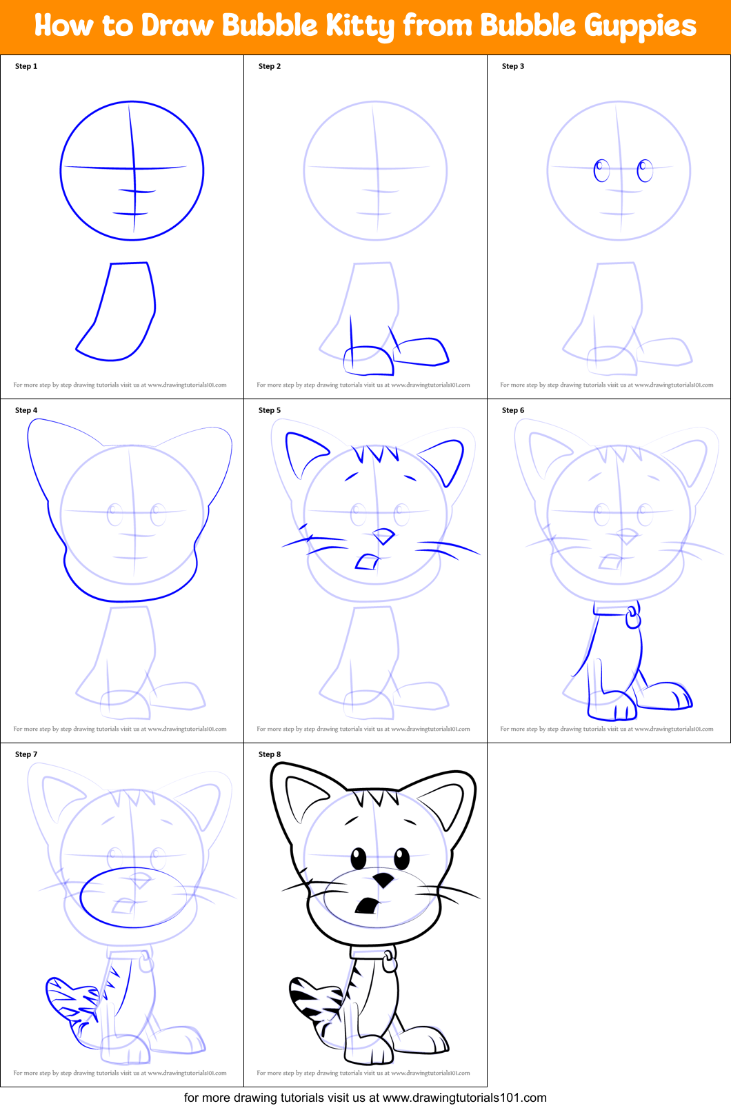 How to Draw Bubble Kitty from Bubble Guppies printable step by step ...