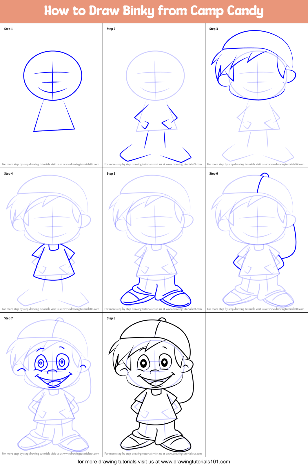 How to Draw Binky from Camp Candy printable step by step drawing sheet