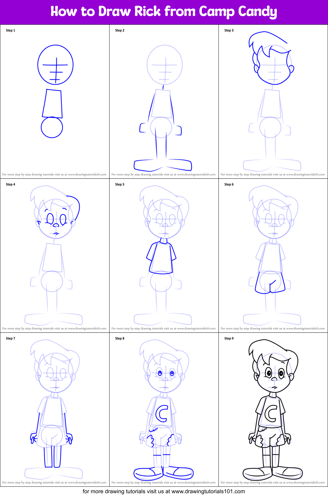 How to Draw Rick from Camp Candy printable step by step drawing sheet ...