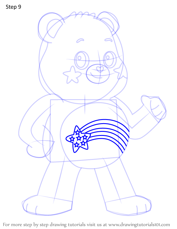 Step By Step How To Draw America Cares Bear From Care Bears