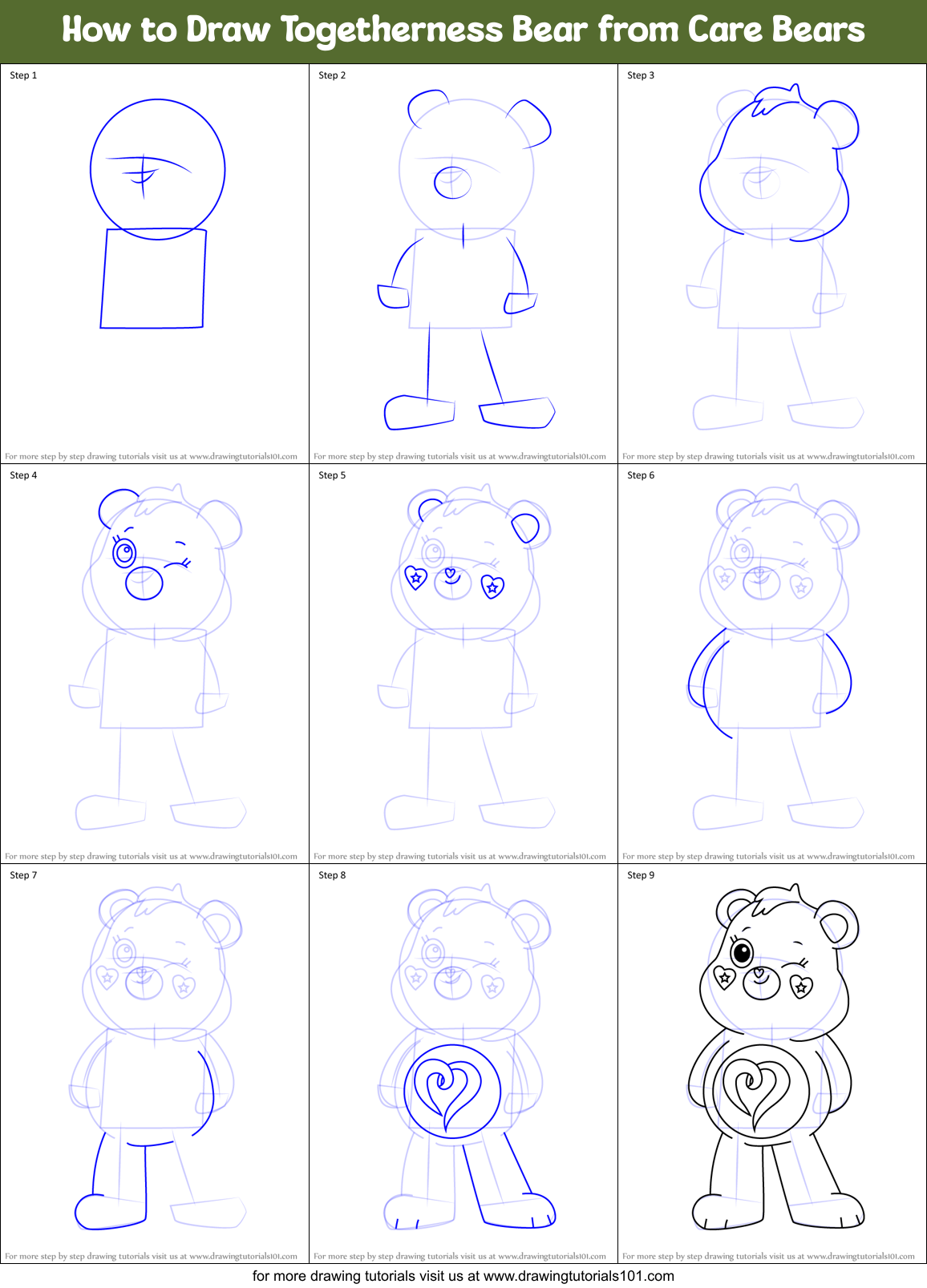 How to Draw Togetherness Bear from Care Bears printable step by step