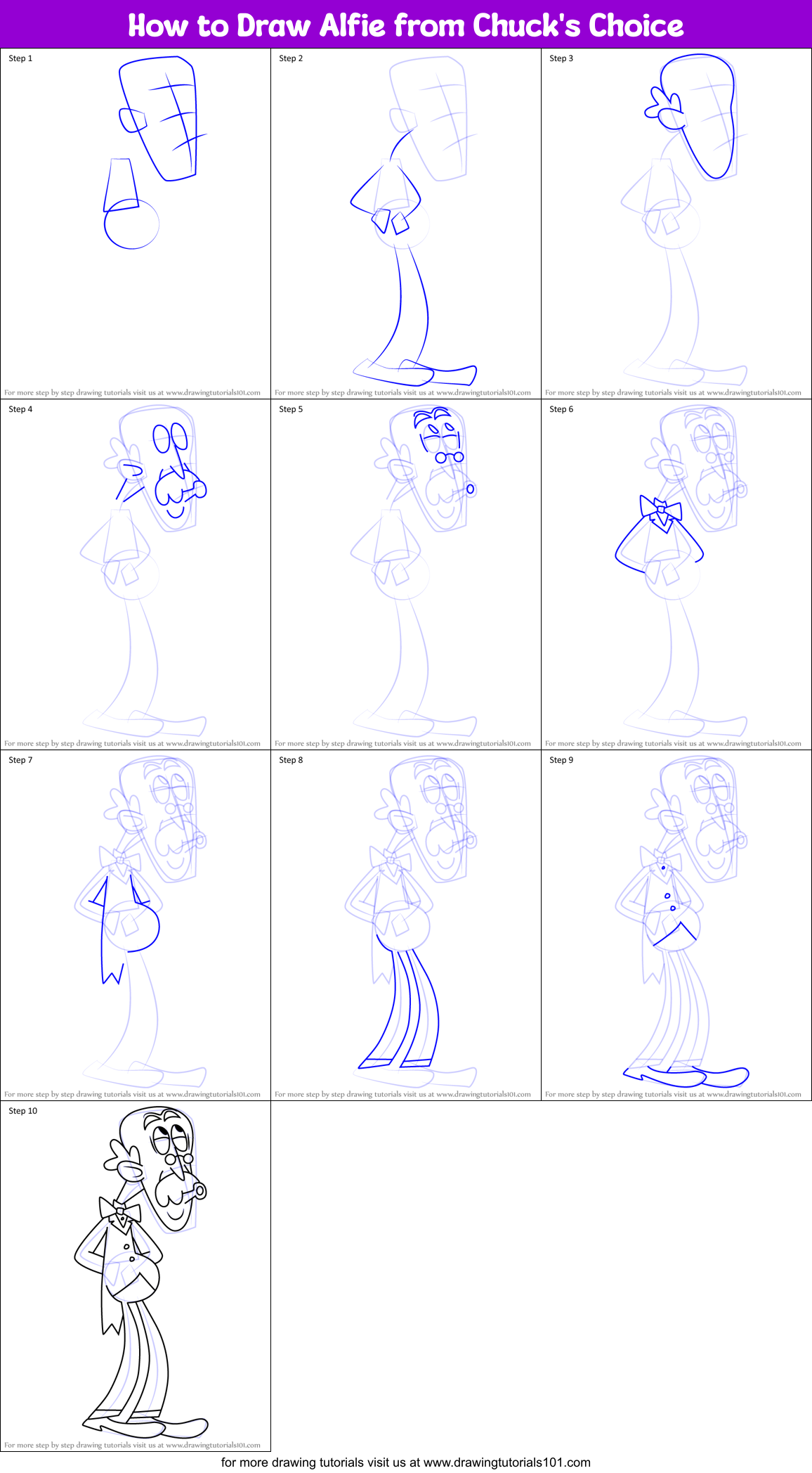 How to Draw Alfie from Chuck's Choice printable step by step drawing ...