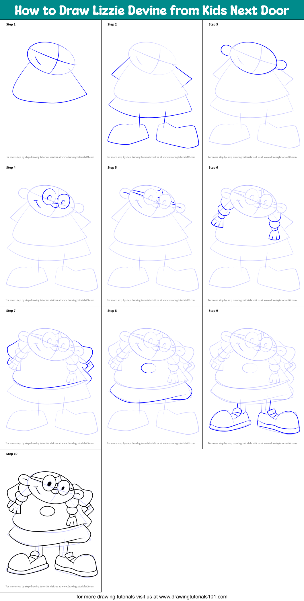 How to Draw Lizzie Devine from Kids Next Door printable step by step ...