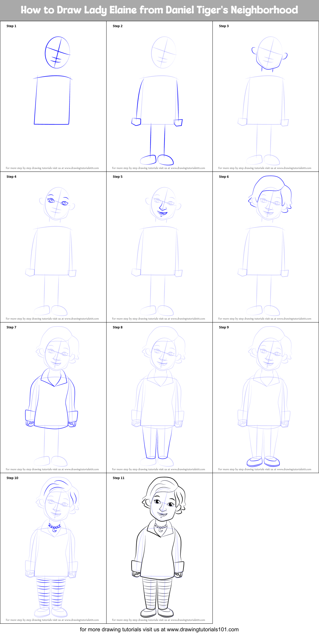 How to Draw Lady Elaine from Daniel Tiger's Neighborhood printable step ...