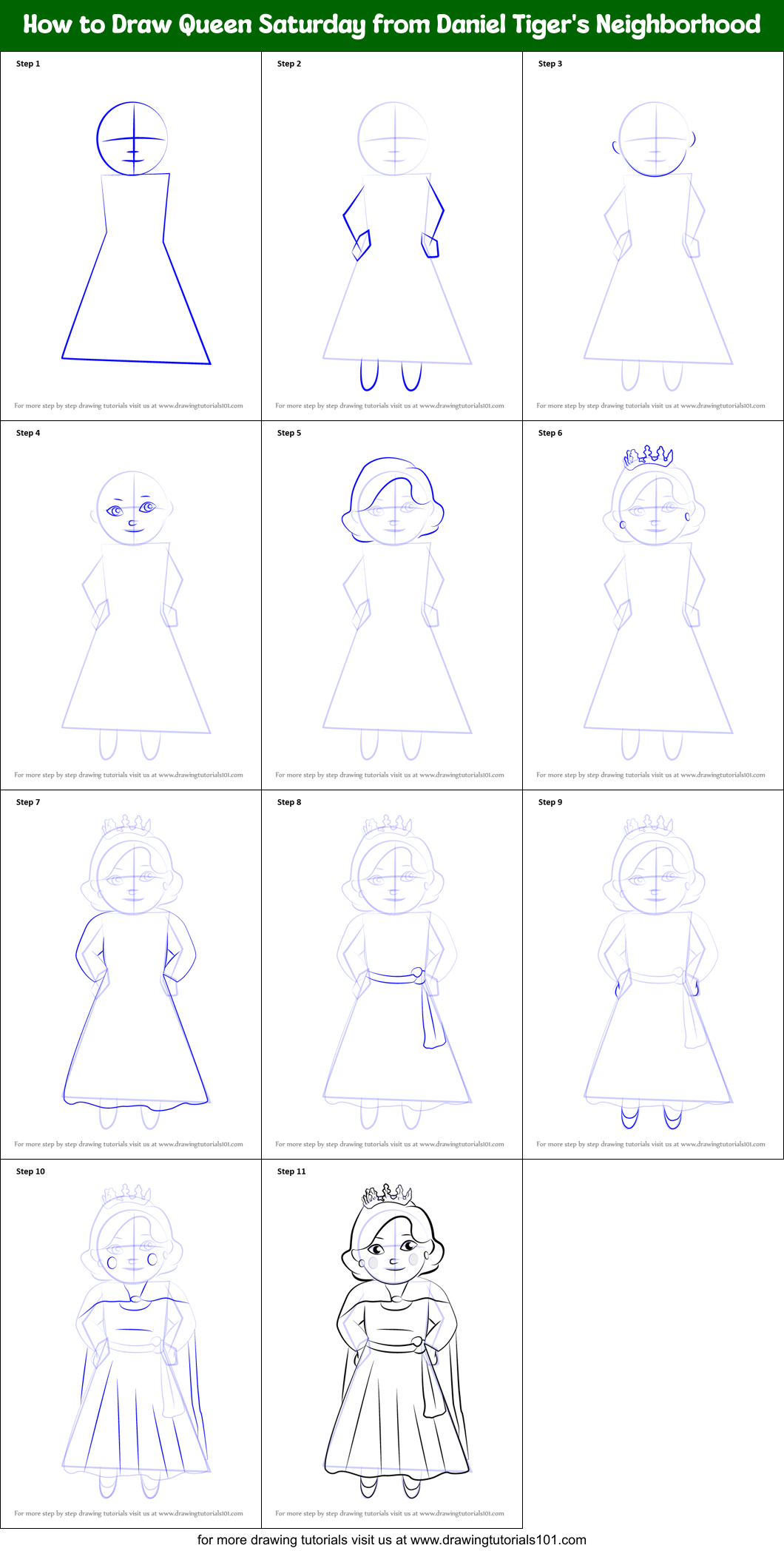 How to Draw Queen Saturday from Daniel Tiger's Neighborhood printable ...