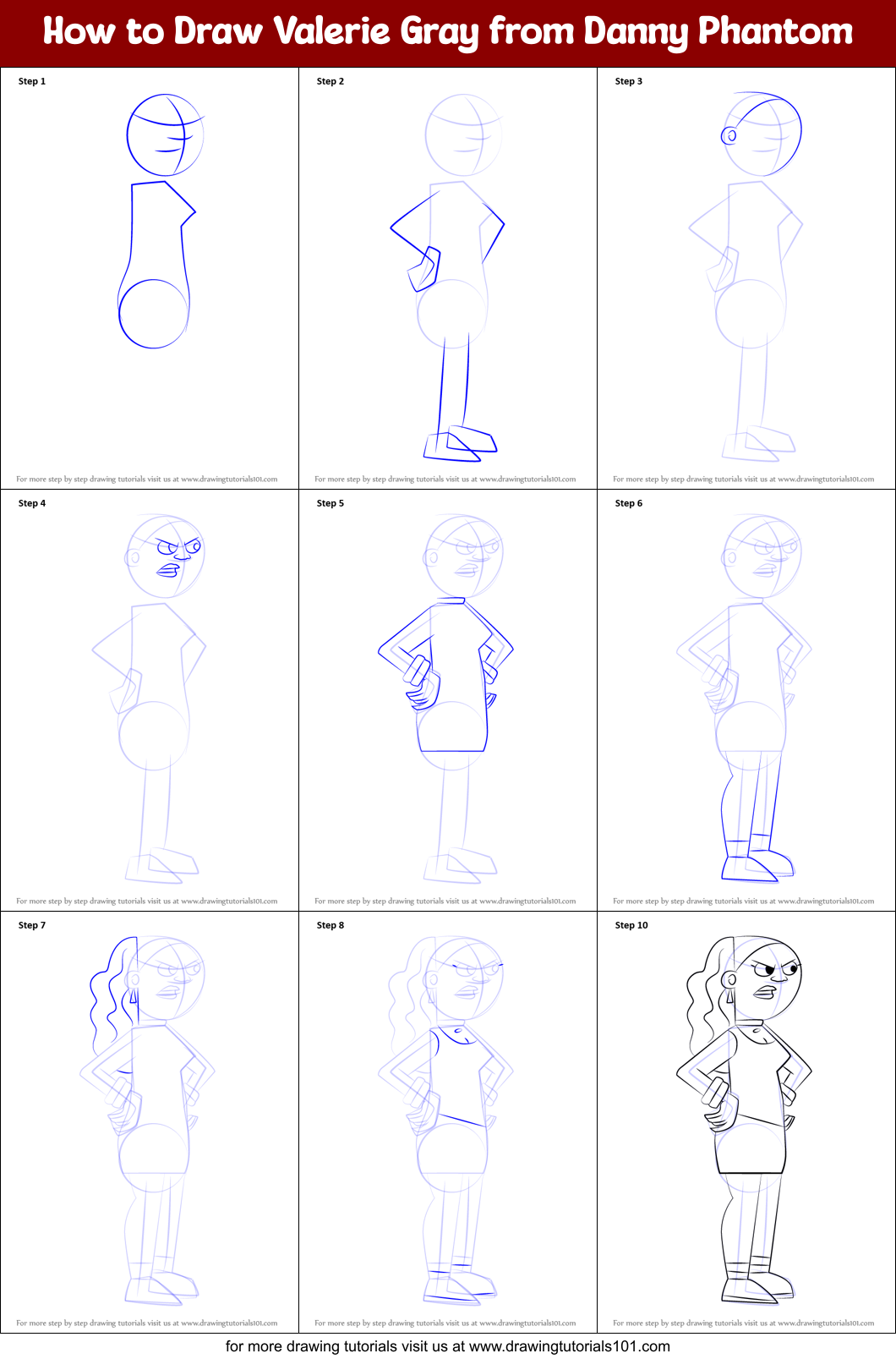 How to Draw Valerie Gray from Danny Phantom printable step by step ...