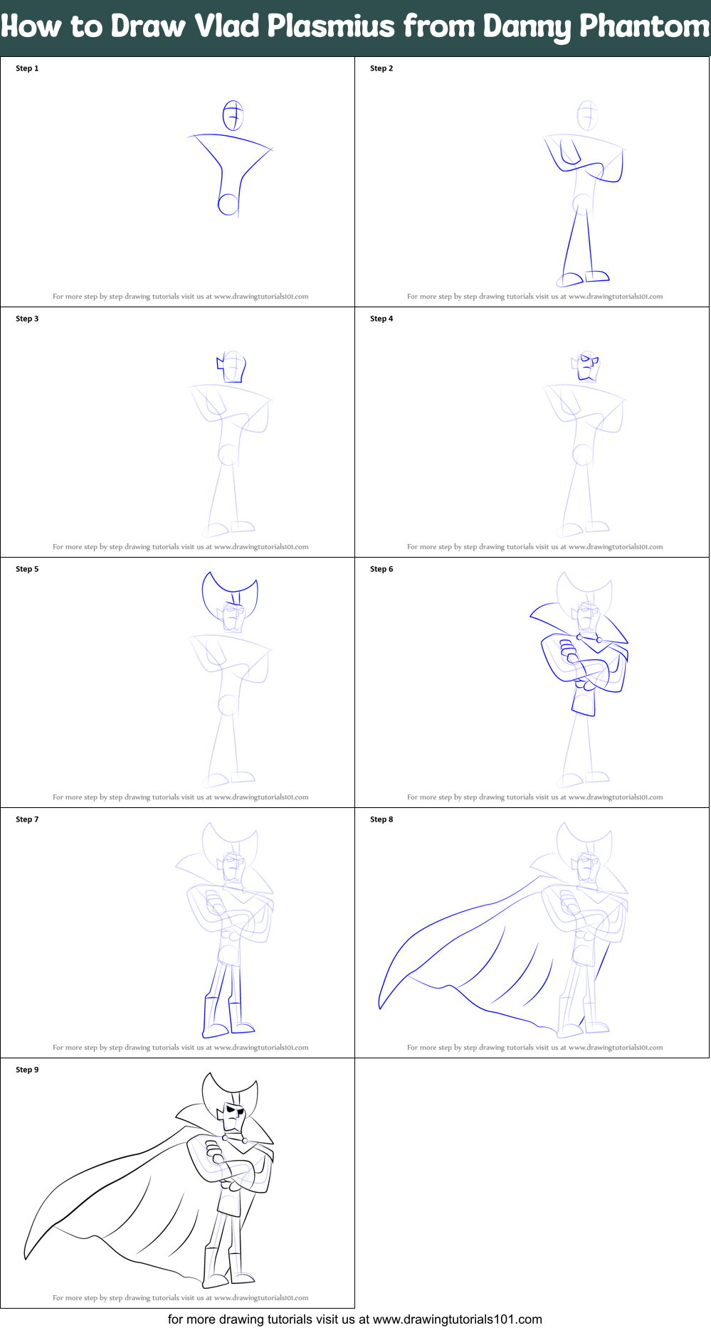 How to Draw Vlad Plasmius from Danny Phantom printable step by step