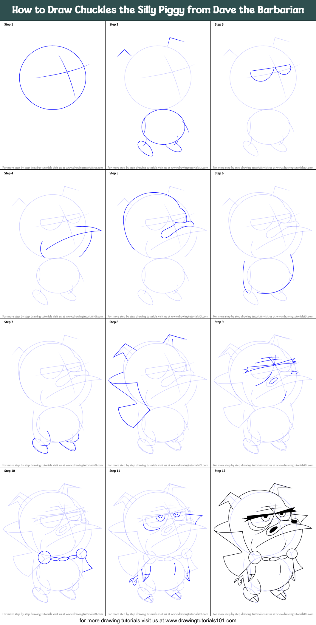 How to Draw Chuckles the Silly Piggy from Dave the Barbarian printable ...