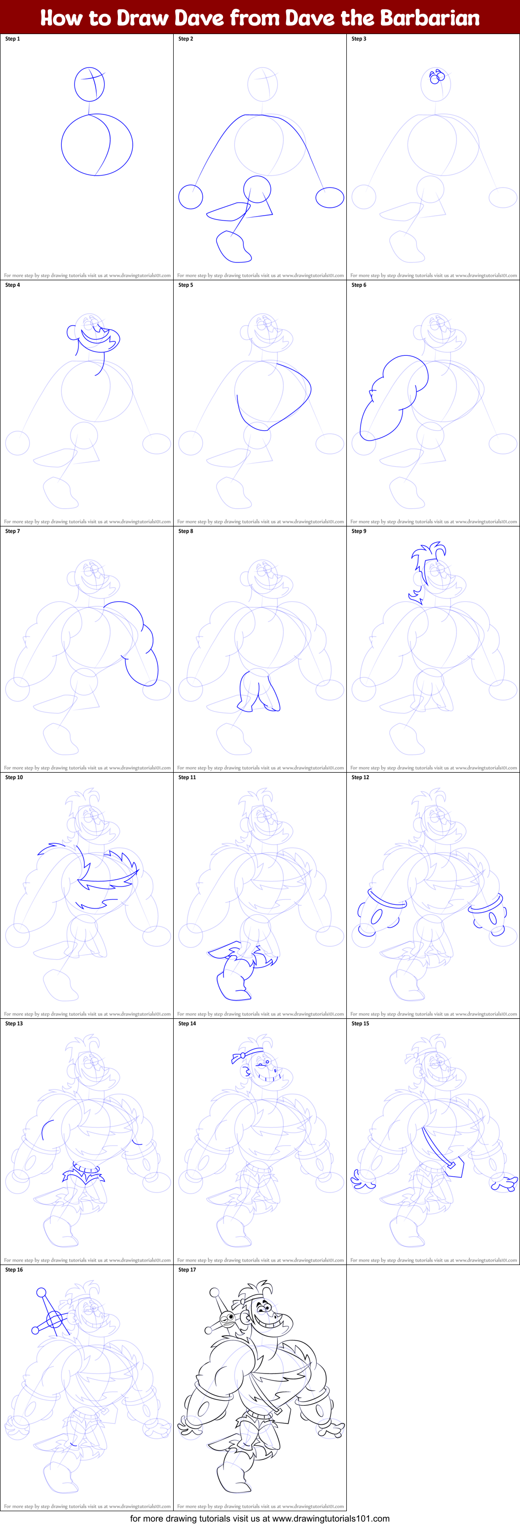 How to Draw Dave from Dave the Barbarian printable step by step drawing ...