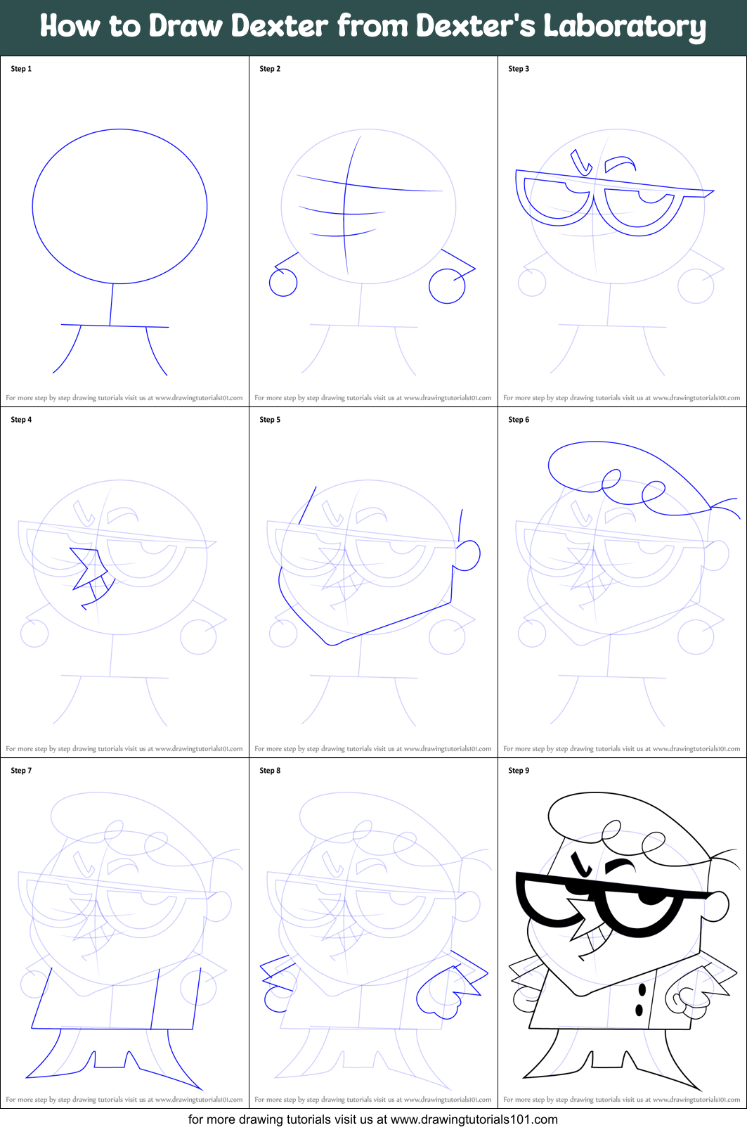 How to Draw Dexter from Dexter's Laboratory printable step by step