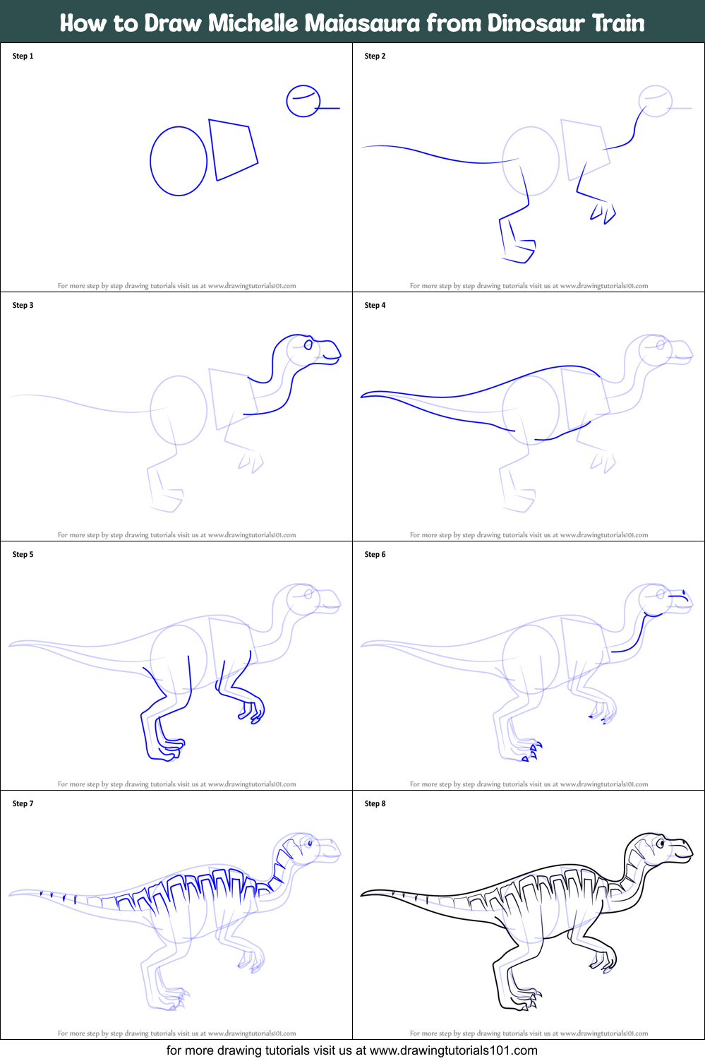 How to Draw Michelle Maiasaura from Dinosaur Train printable step by ...