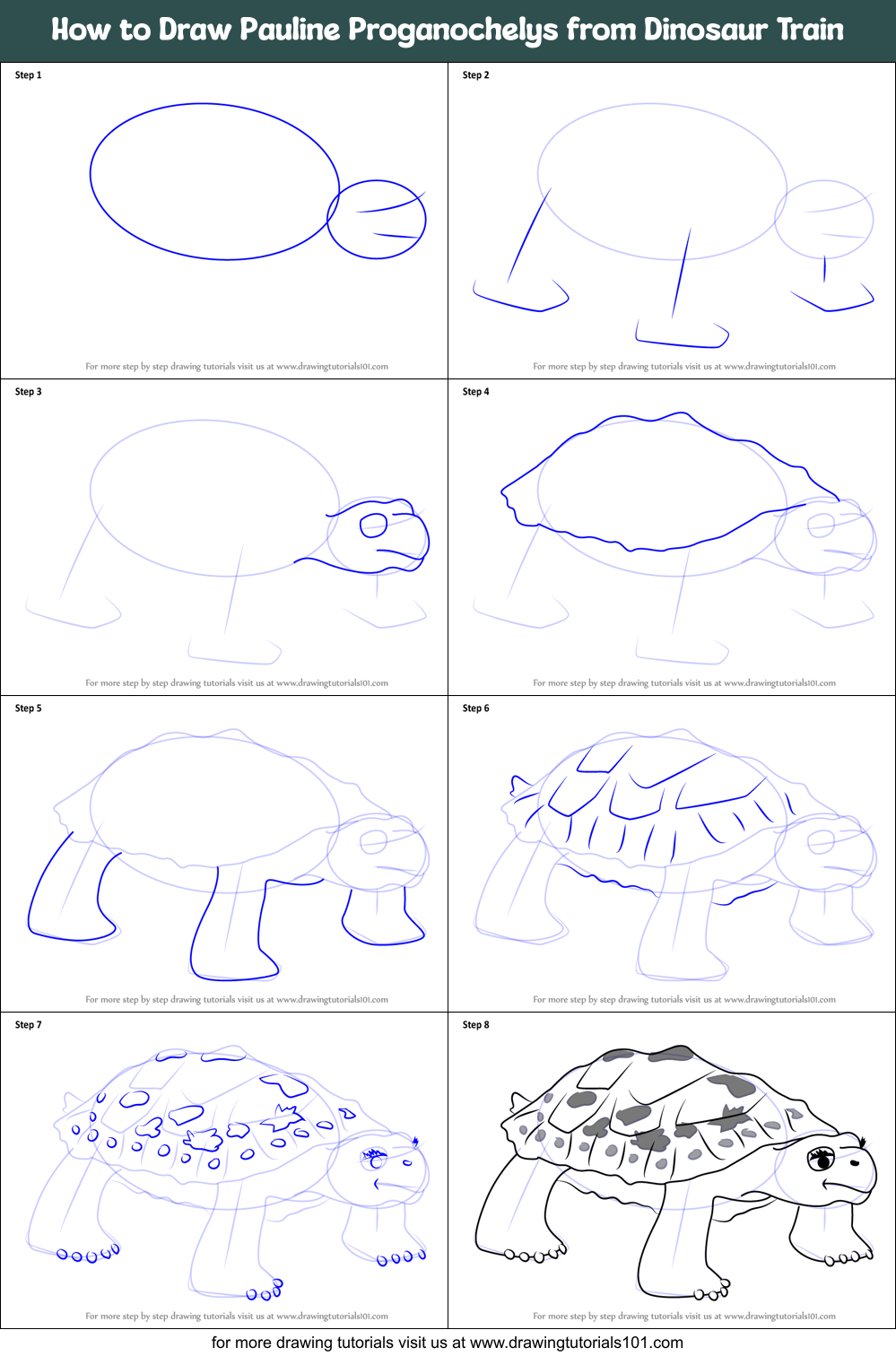 How to Draw Pauline Proganochelys from Dinosaur Train printable step by ...