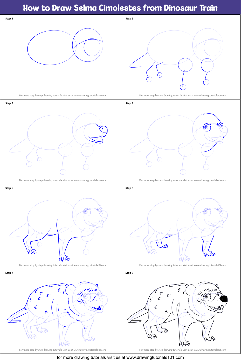How to Draw Selma Cimolestes from Dinosaur Train printable step by step ...