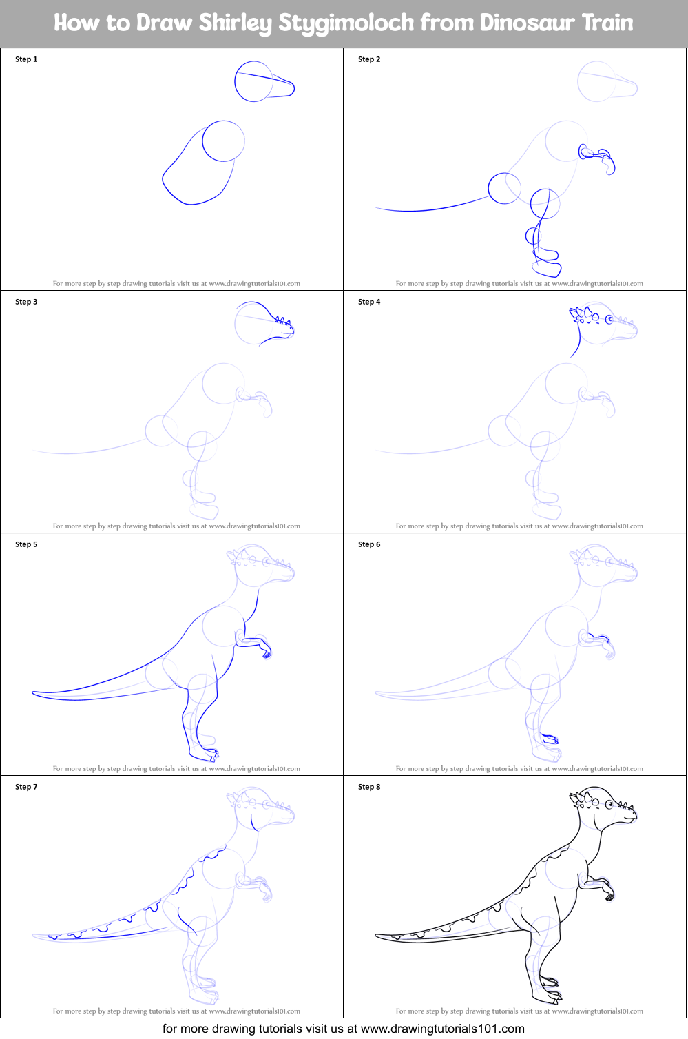 How to Draw Shirley Stygimoloch from Dinosaur Train printable step by ...