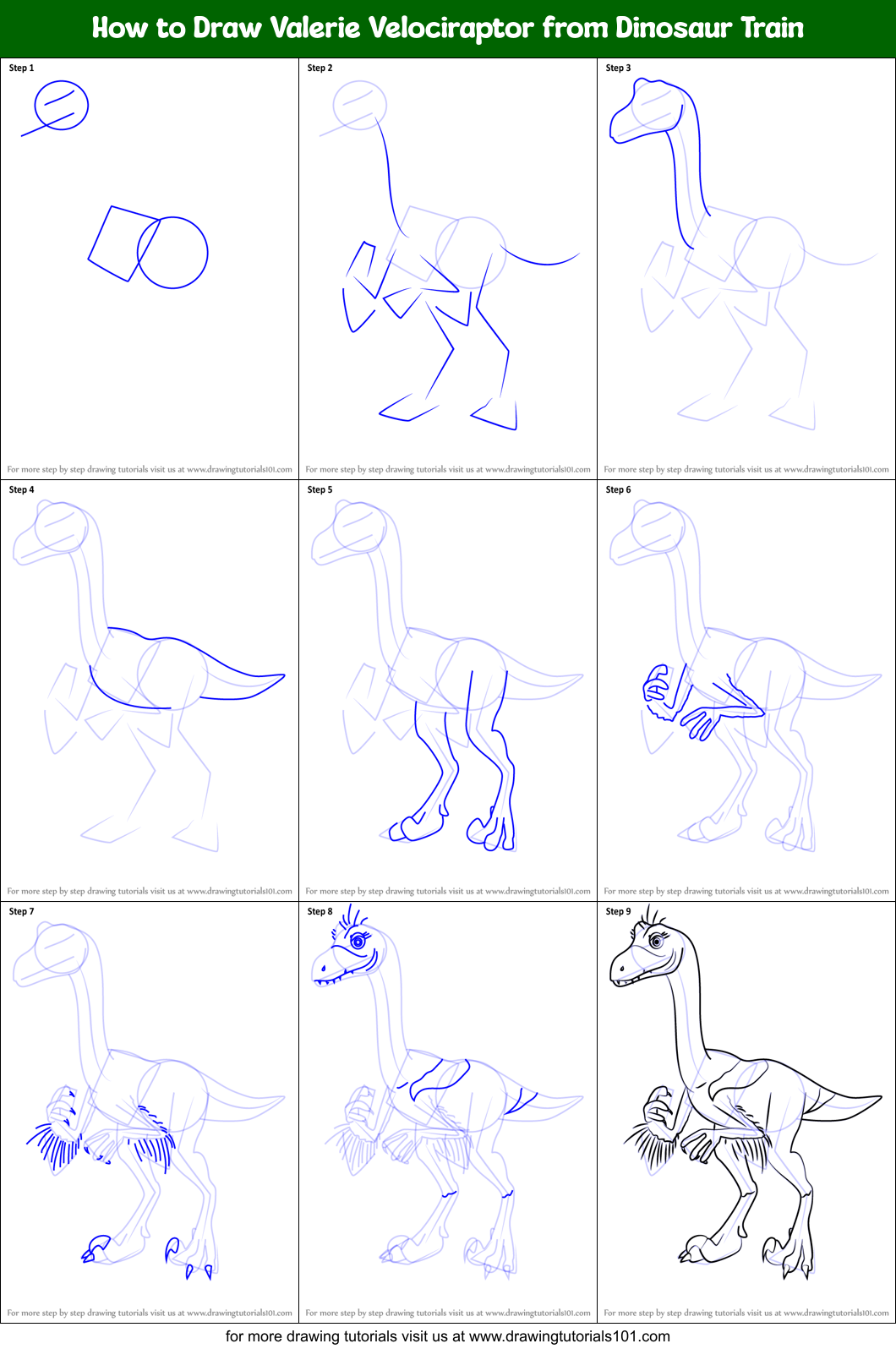 How to Draw Valerie Velociraptor from Dinosaur Train printable step by ...