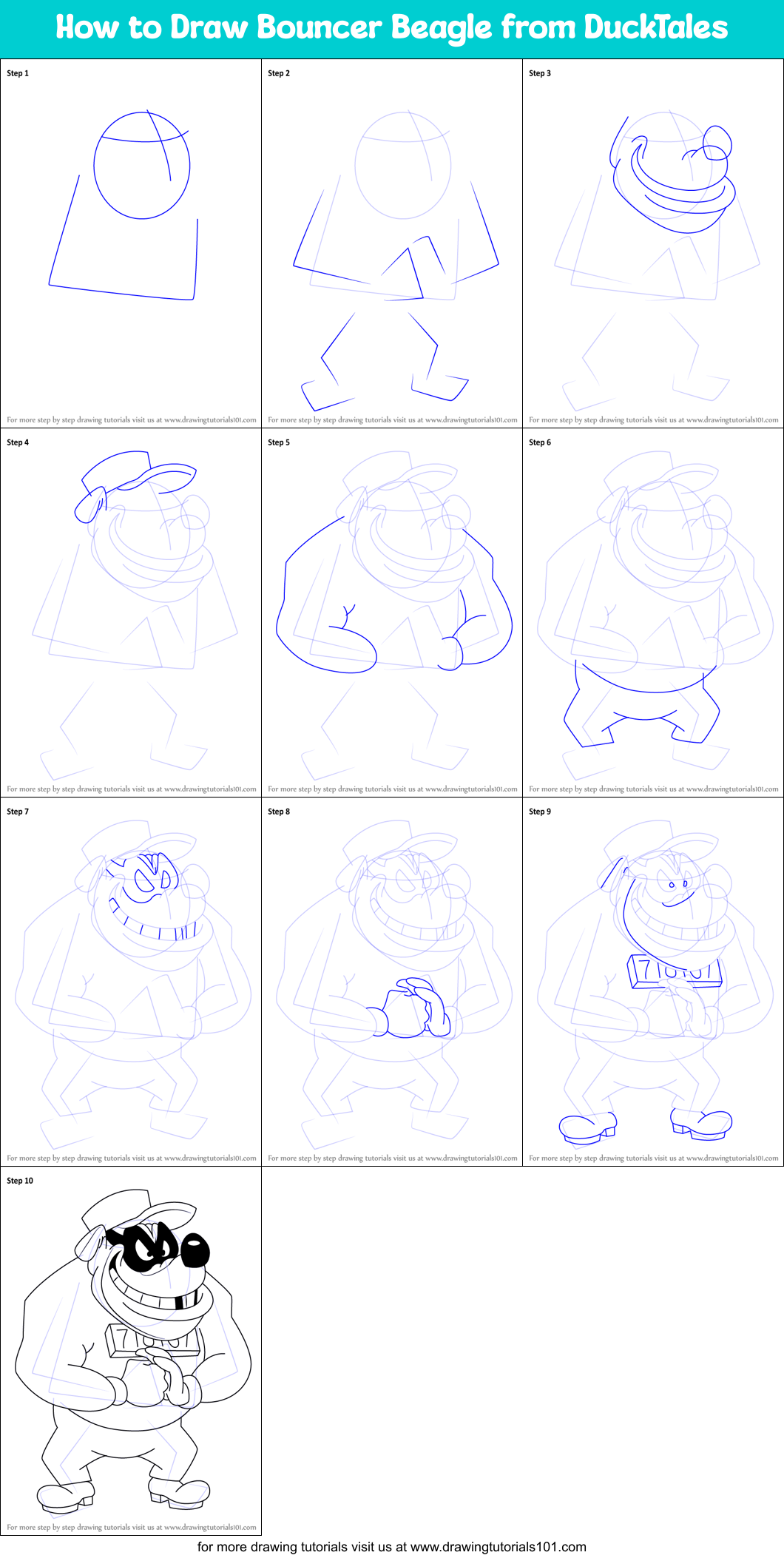 How to Draw Bouncer Beagle from DuckTales printable step by step ...