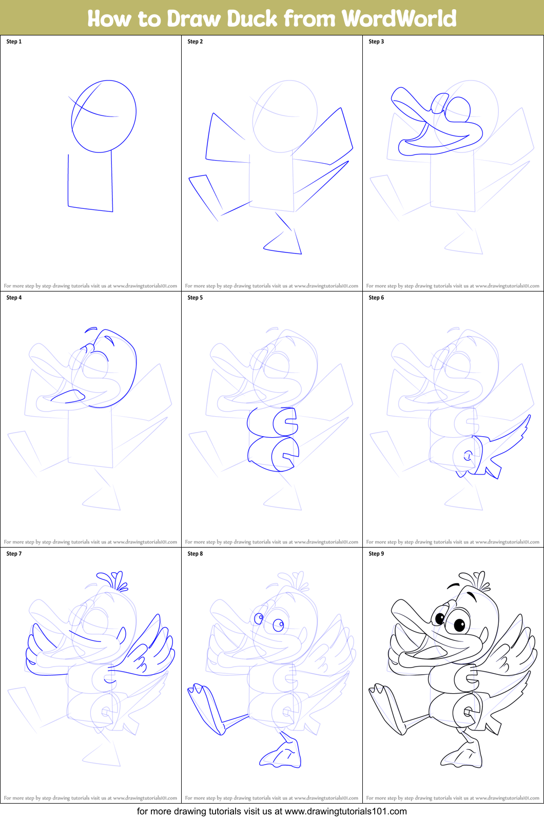 How to Draw Duck from WordWorld printable step by step drawing sheet ...