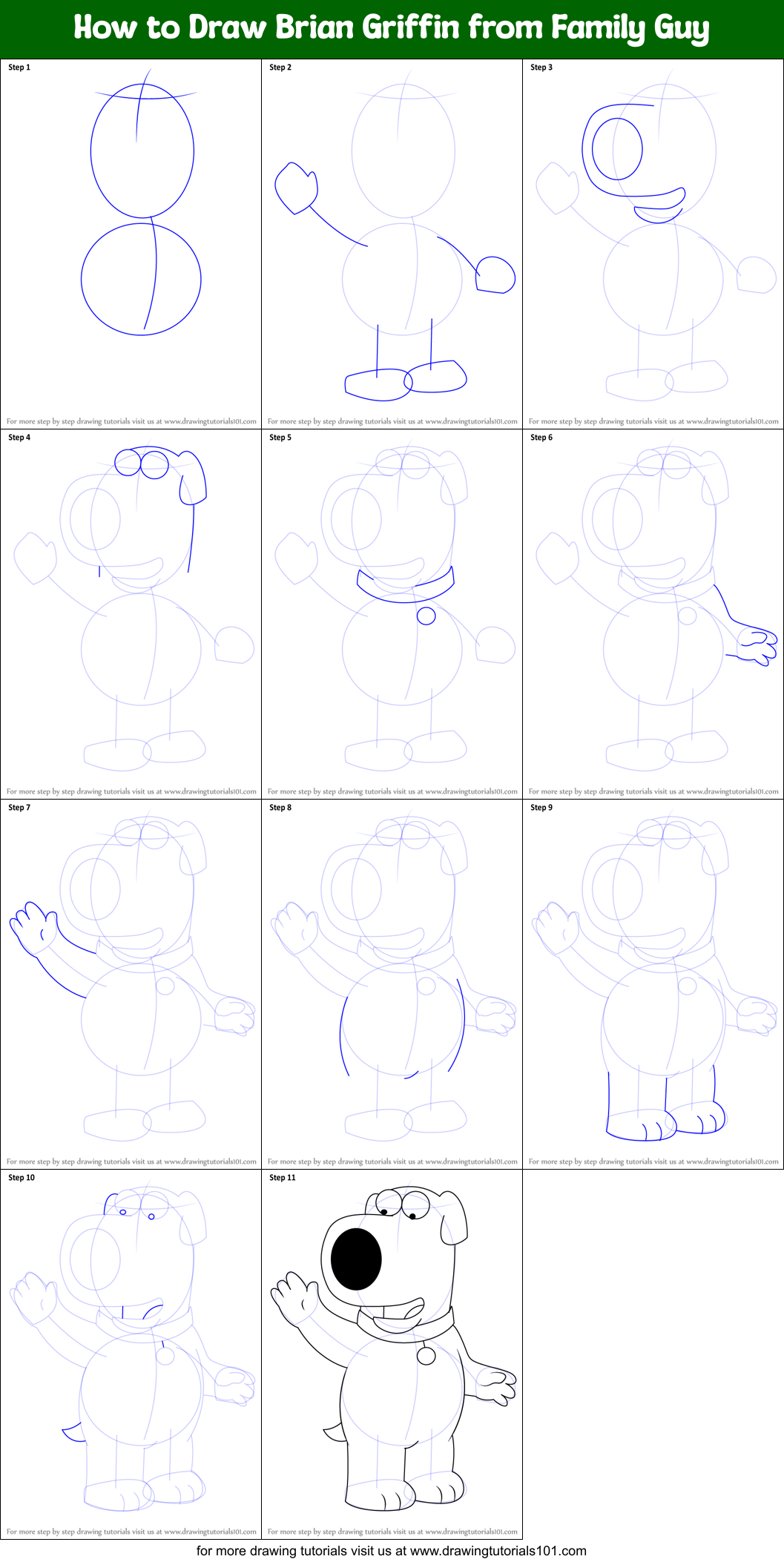 How to Draw Brian Griffin from Family Guy printable step by step