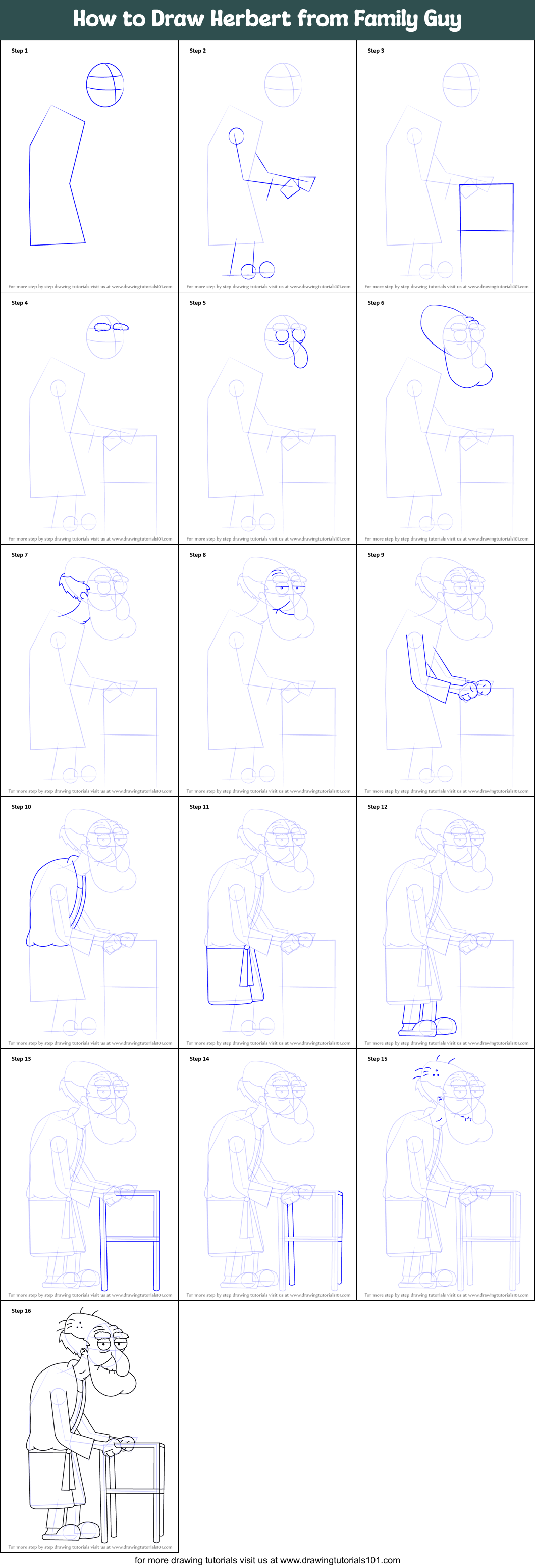 How to Draw Herbert from Family Guy printable step by step drawing