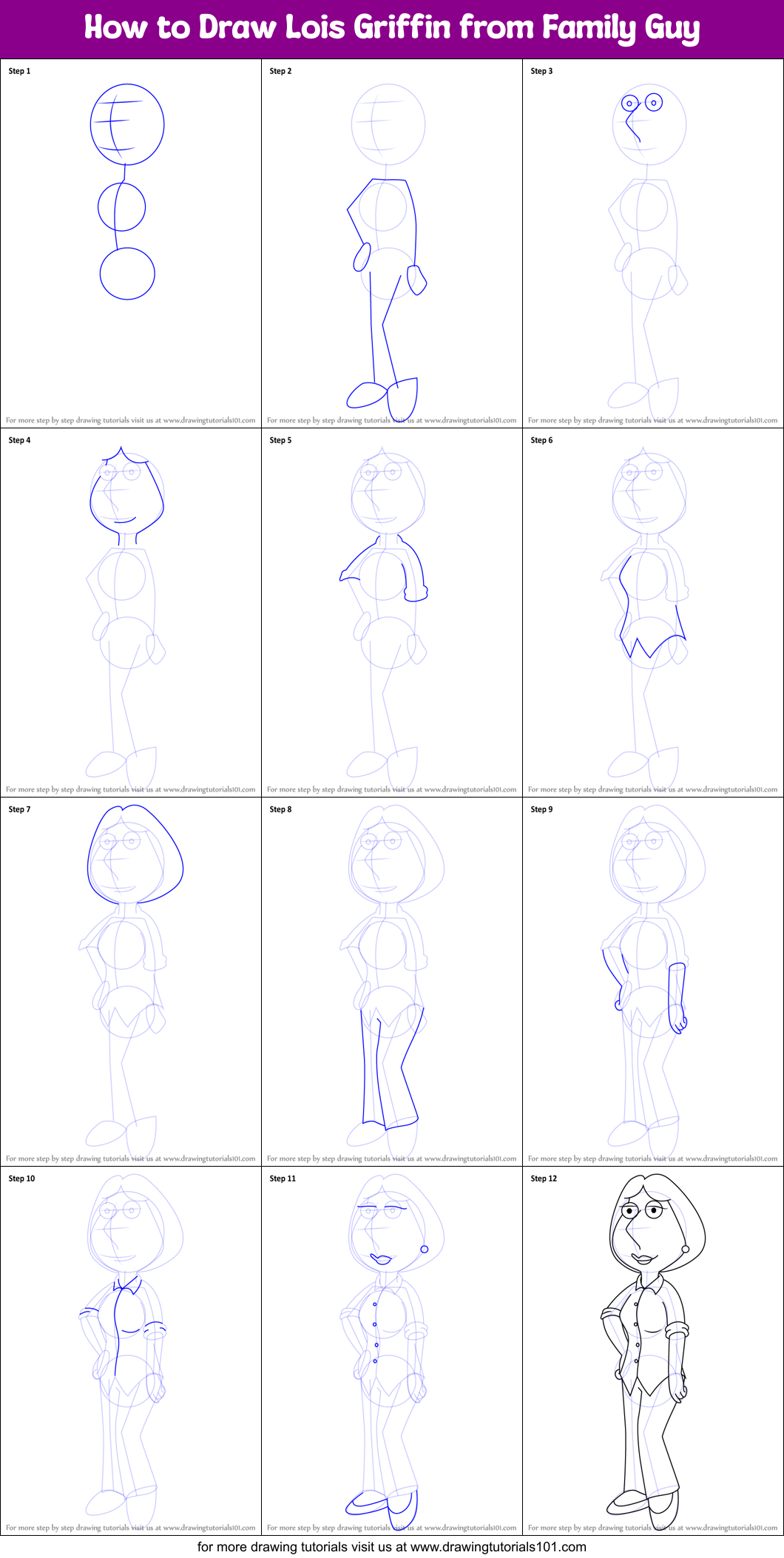 How to Draw Lois Griffin from Family Guy printable step by step drawing