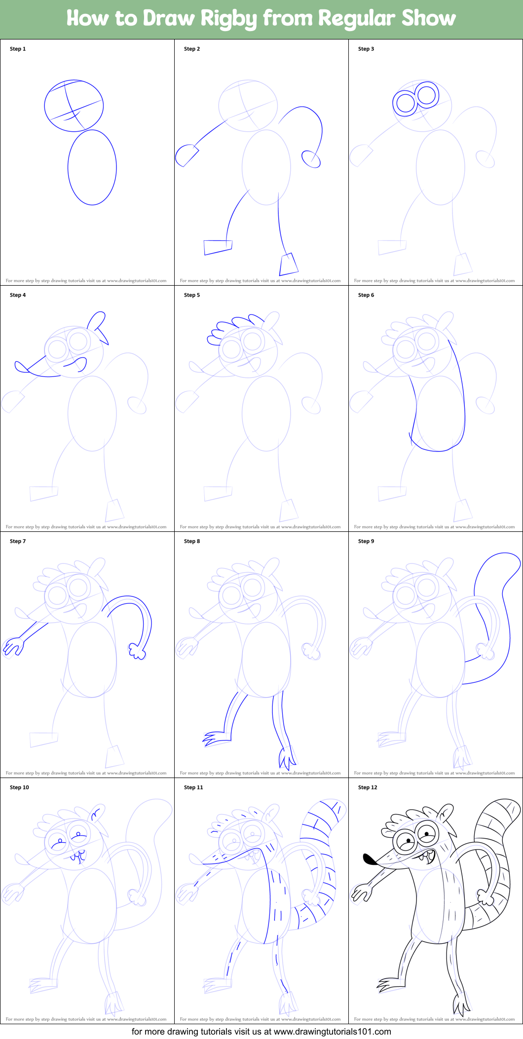 How to Draw Rigby from Regular Show printable step by step drawing