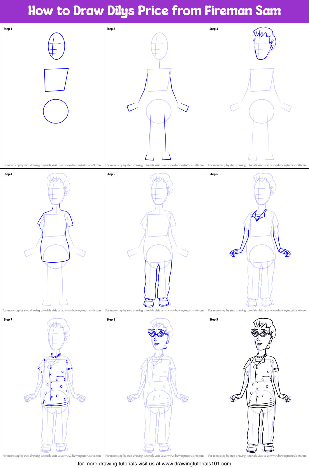 How To Draw Dilys Price From Fireman Sam Printable Step By Step Drawing 