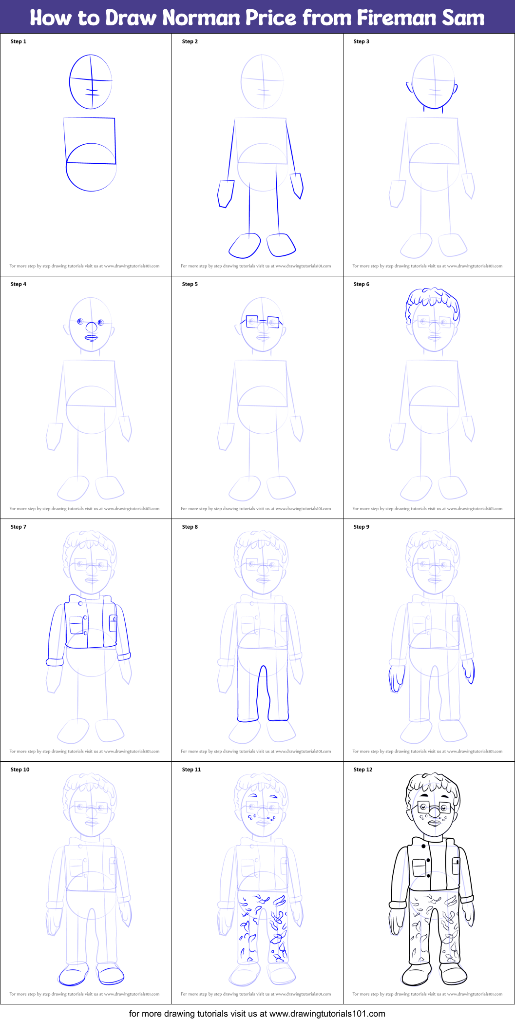 How To Draw Norman Price From Fireman Sam Printable Step By Step 