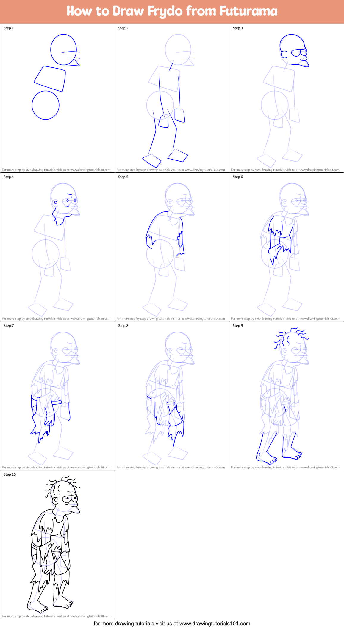 How to Draw Frydo from Futurama printable step by step drawing sheet ...