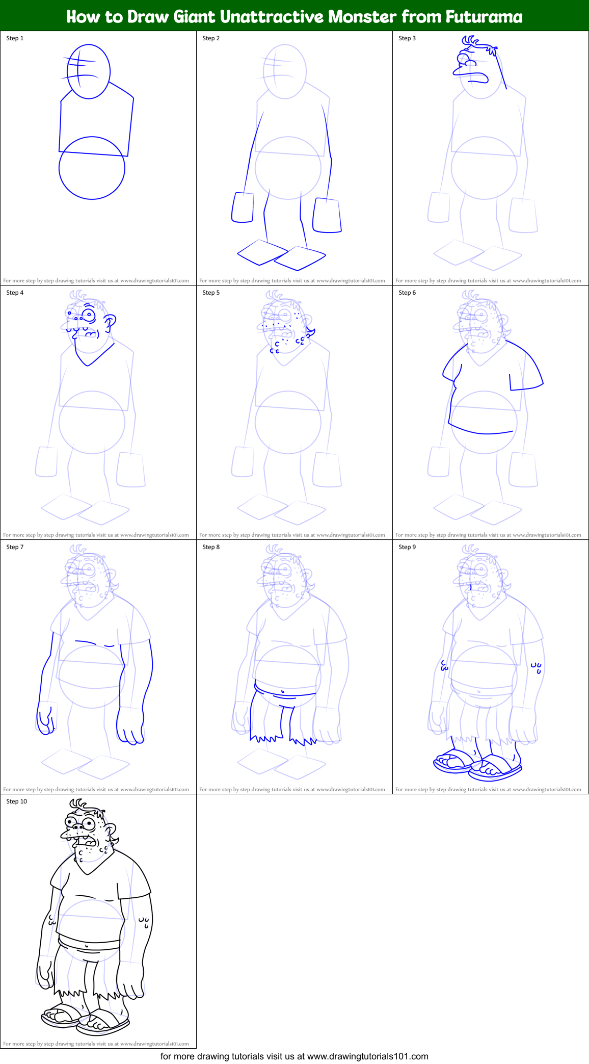 How to Draw Giant Unattractive Monster from Futurama printable step by