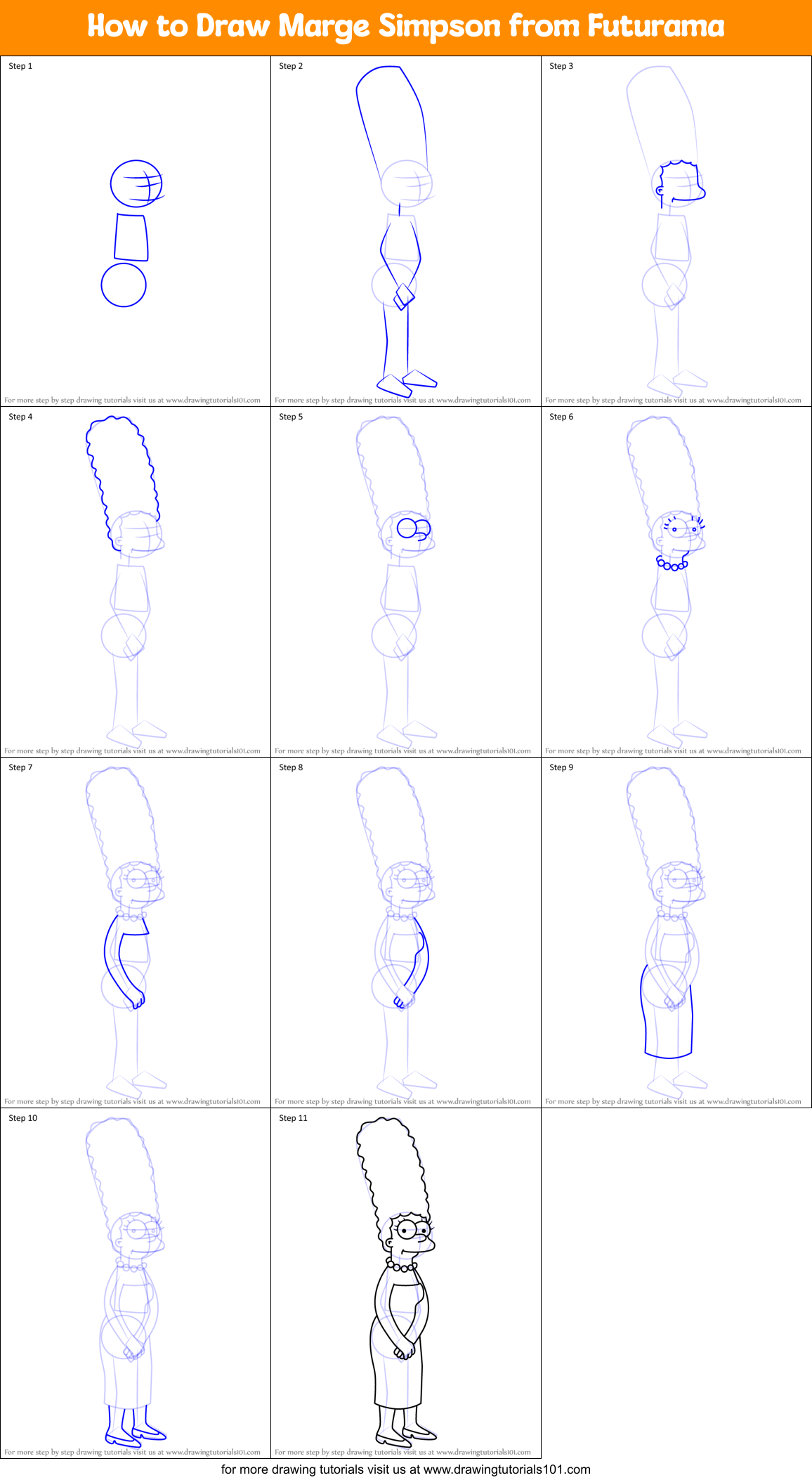 How to Draw Marge Simpson from Futurama (Futurama) Step by Step