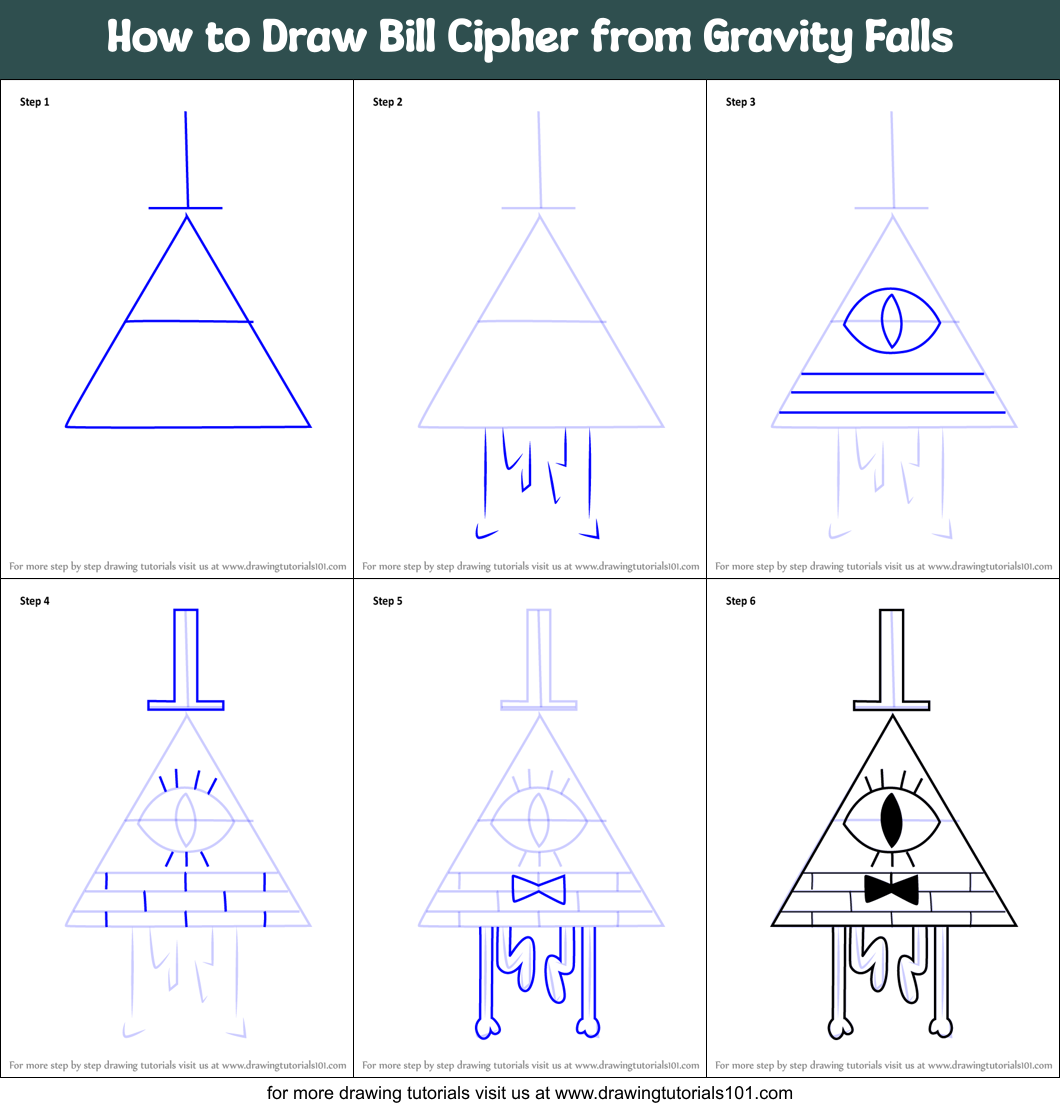 How to Draw Bill Cipher from Gravity Falls printable step by step