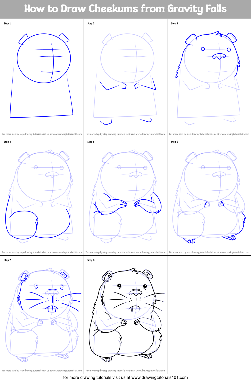 How to Draw Cheekums from Gravity Falls printable step by step drawing ...