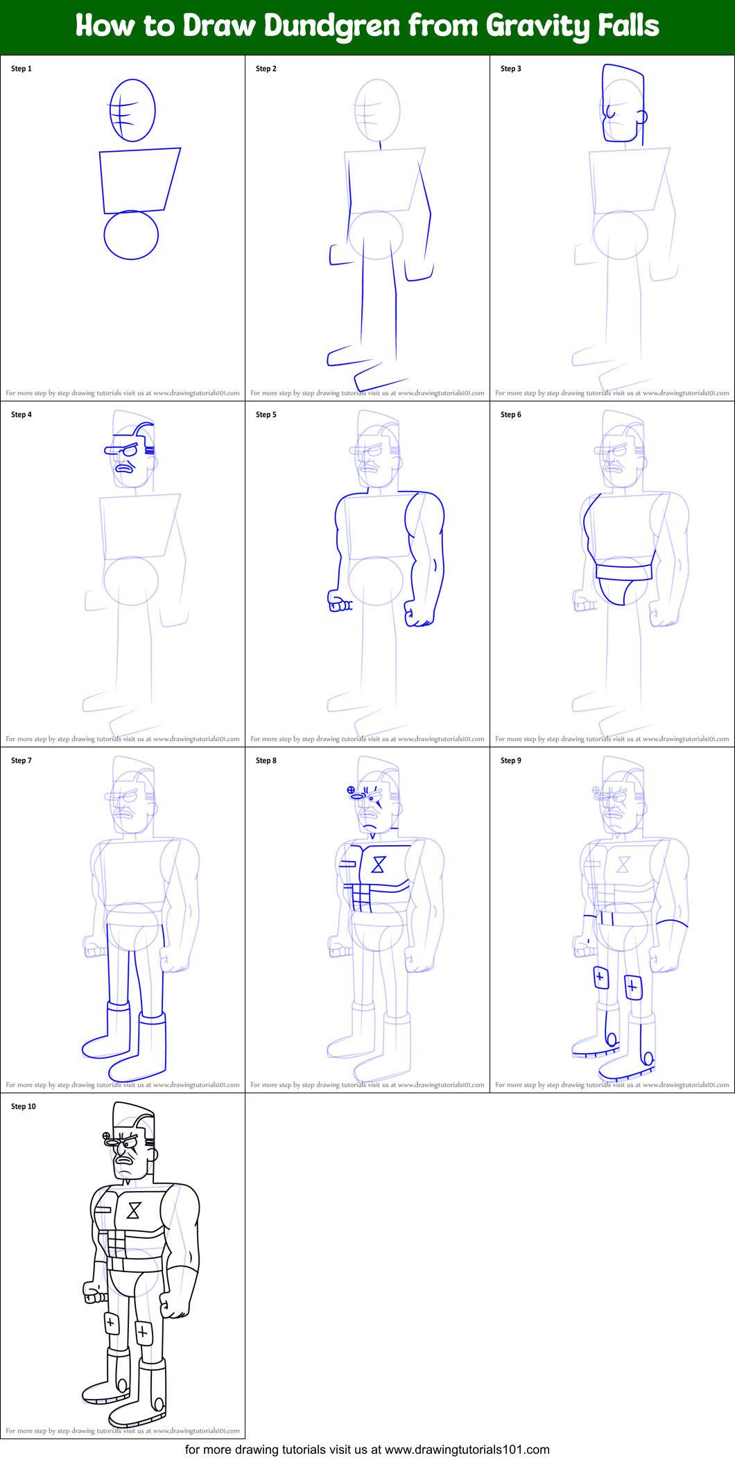 How To Draw Dundgren From Gravity Falls Printable Step By Step Drawing 