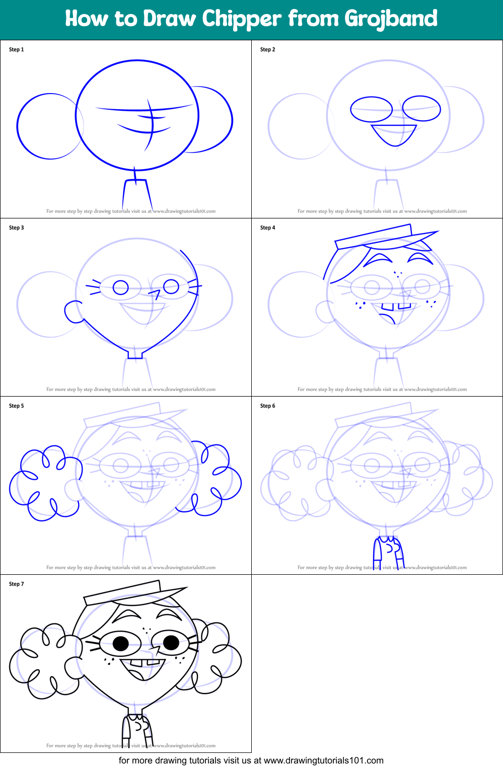 How To Draw Chipper From Grojband Printable Step By Step Drawing Sheet 