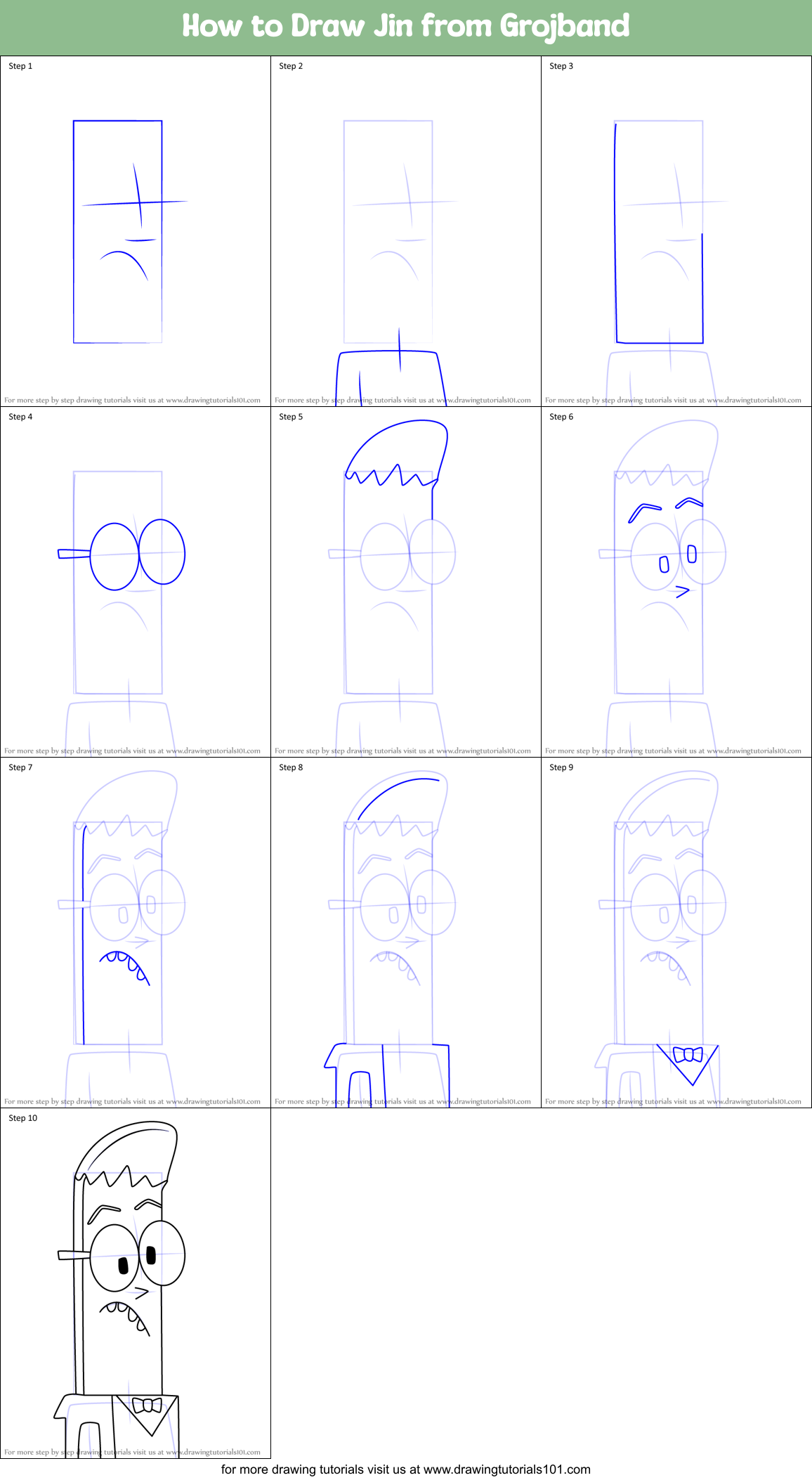 How to Draw Jin from Grojband printable step by step drawing sheet ...