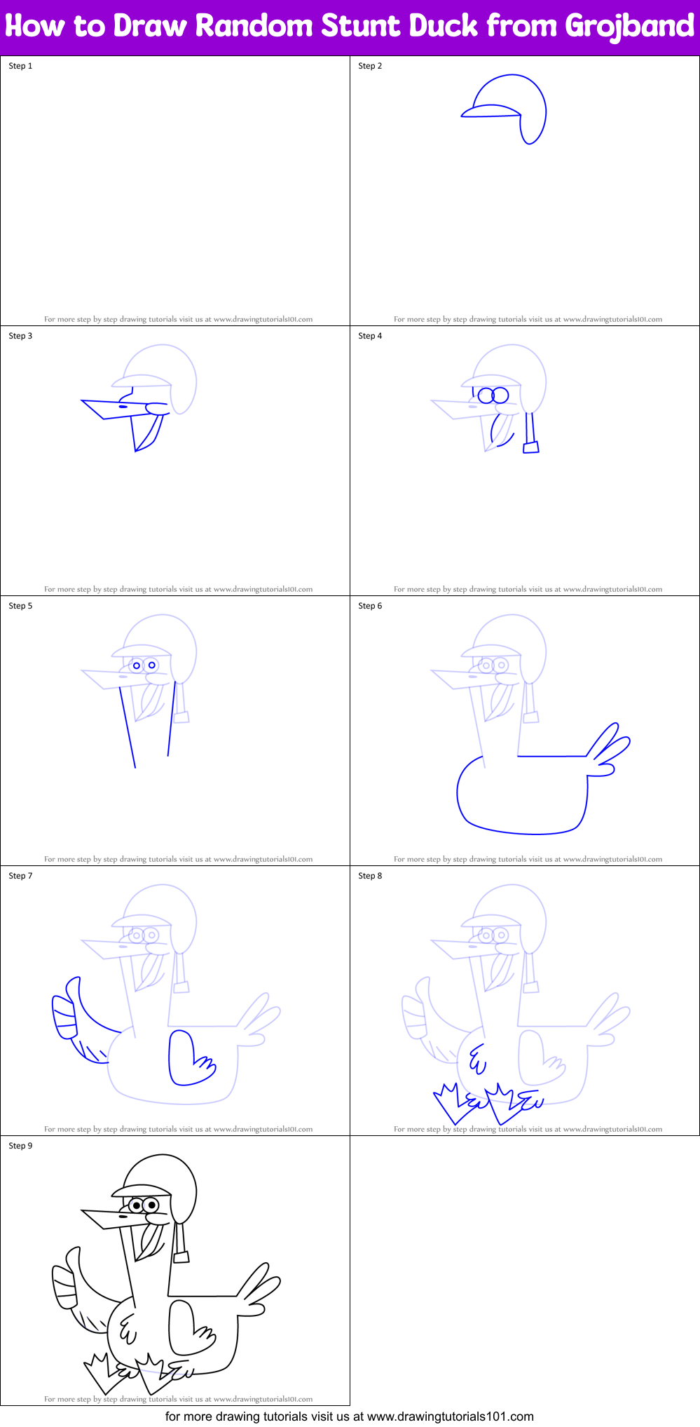 How to Draw Random Stunt Duck from Grojband printable step by step ...