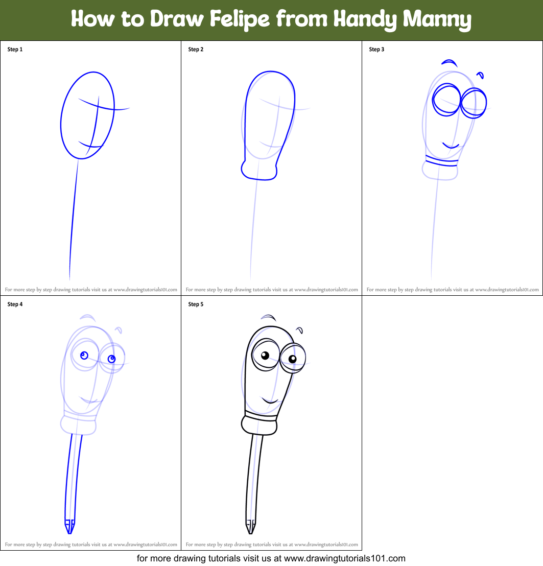 How to Draw Felipe from Handy Manny printable step by step drawing
