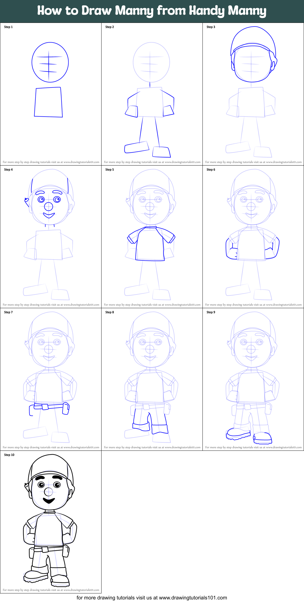 How to Draw Manny from Handy Manny printable step by step drawing sheet