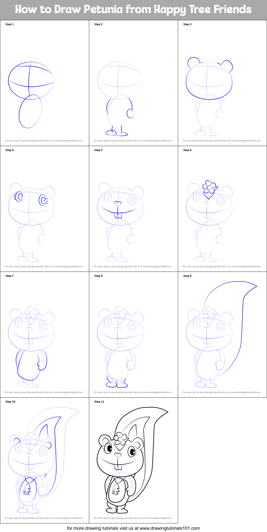 How to Draw Petunia from Happy Tree Friends printable step by step